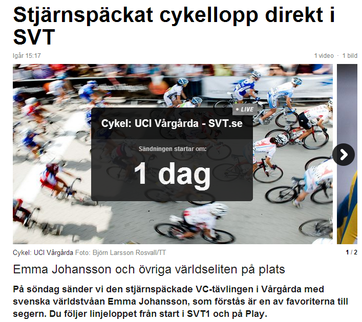 SVT sänder UCI-världscupen i Vårgårda